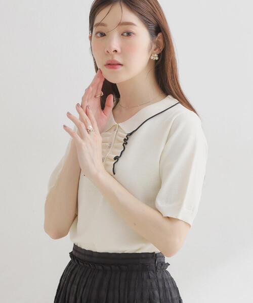 couture brooch(クチュールブローチ)の「【洗える】フリル ポロ衿ニット(ニット/セーター・レディース・ピンク系その他/ホワイト系7/ライトグレー系4・36/38/40/42)」の21枚目の写真