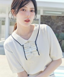 couture brooch（クチュールブローチ）の「【洗える】フリル ポロ衿ニット（ニット/セーター）」