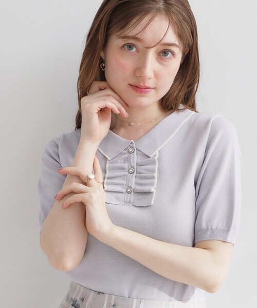 couture brooch(クチュールブローチ)の「【洗える】フリル ポロ衿ニット(ニット/セーター・レディース・ピンク系その他/ホワイト系7/ライトグレー系4・36/38/40/42)」の8枚目の写真