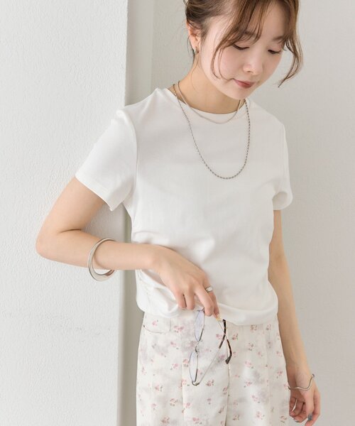 mystic(ミスティック)の「サイドギャザーチビTシャツ(Tシャツ/カットソー・レディース・ピンク/ブラック/オフホワイト・FREE)」の4枚目の写真