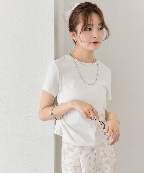mystic(ミスティック)の「サイドギャザーチビTシャツ(Tシャツ/カットソー・レディース・ピンク/ブラック/オフホワイト・FREE)」の7枚目の写真