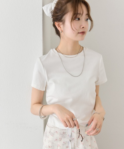 mystic(ミスティック)の「サイドギャザーチビTシャツ(Tシャツ/カットソー・レディース・ピンク/ブラック/オフホワイト・FREE)」の2枚目の写真