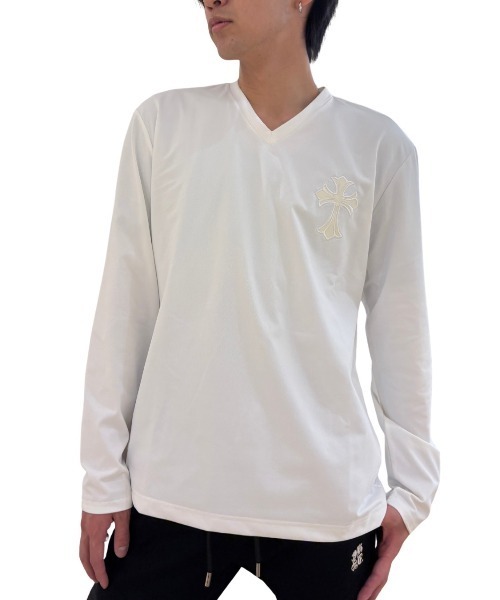 COOK JEANS(クックジーンズ)の「PUダガークロスVネックロングTシャツ(Tシャツ/カットソー・メンズ・ホワイト・SMALL/MEDIUM/LARGE/X-LARGE)」の2枚目の写真