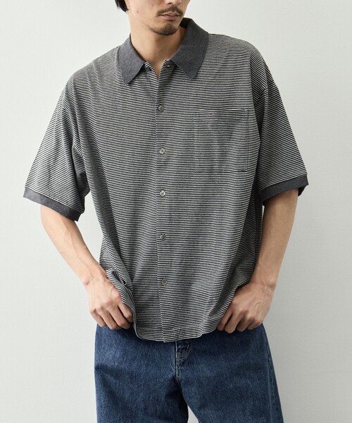 PORTER CLASSIC(ポータークラシック)の「【PORTER CLASSIC/ポータークラシック】PC-006-3998-0015/G.BK/H.W BTNK BRDR OPN POLO SH(ポロシャツ・メンズ・ダークグレー・M/L)」の2枚目の写真
