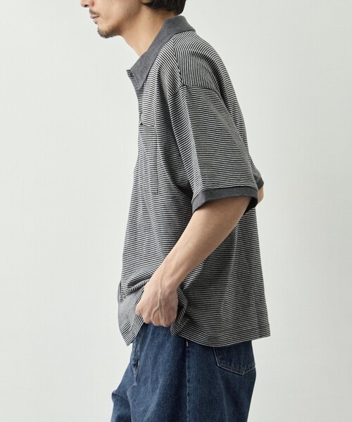 PORTER CLASSIC(ポータークラシック)の「【PORTER CLASSIC/ポータークラシック】PC-006-3998-0015/G.BK/H.W BTNK BRDR OPN POLO SH(ポロシャツ・メンズ・ダークグレー・M/L)」の3枚目の写真