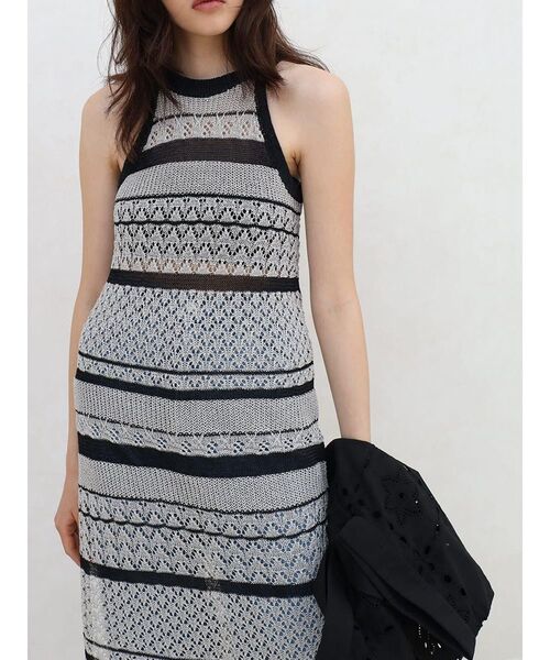 FIKA.(フィーカ)の「Striped mesh knit onepiece(ワンピース・レディース・シルバー/ベージュ・FREE)」の9枚目の写真