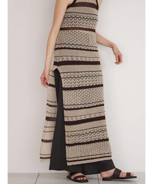 FIKA.(フィーカ)の「Striped mesh knit onepiece(ワンピース・レディース・シルバー/ベージュ・FREE)」の5枚目の写真