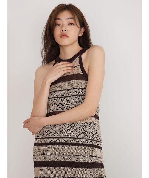 FIKA.(フィーカ)の「Striped mesh knit onepiece(ワンピース・レディース・シルバー/ベージュ・FREE)」の7枚目の写真
