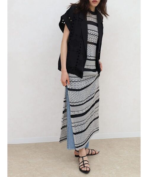 FIKA.(フィーカ)の「Striped mesh knit onepiece(ワンピース・レディース・シルバー/ベージュ・FREE)」の10枚目の写真