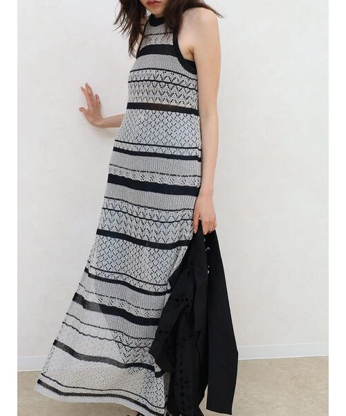 FIKA.(フィーカ)の「Striped mesh knit onepiece(ワンピース・レディース・シルバー/ベージュ・FREE)」の12枚目の写真