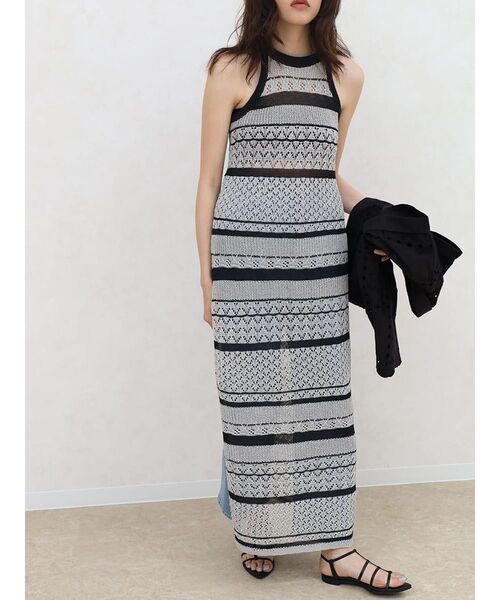 FIKA.(フィーカ)の「Striped mesh knit onepiece(ワンピース・レディース・シルバー/ベージュ・FREE)」の13枚目の写真