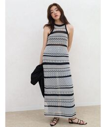 Striped mesh knit onepiece