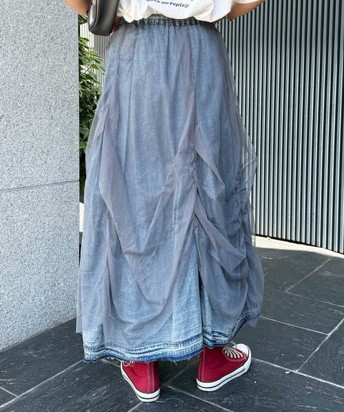 DOUBLE NAME（ダブルネーム）の「デニム×チュールボリュームスカート（デニムスカート・レディース・インディゴブルー/ブラック系その他・FREE）」の15枚目の写真
