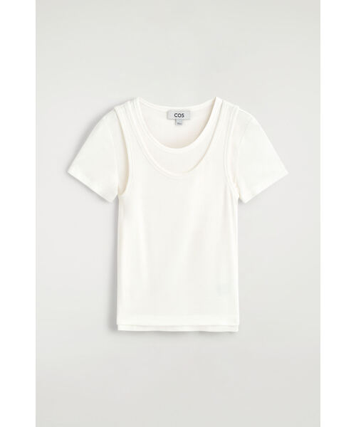 COS(コス)の「レイヤード リブジャージー Tシャツ(Tシャツ/カットソー・レディース・ホワイト系/ネイビー・S/XS/M/L/XL)」の7枚目の写真