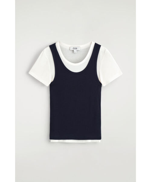 COS(コス)の「レイヤード リブジャージー Tシャツ(Tシャツ/カットソー・レディース・ホワイト系/ネイビー・S/XS/M/L/XL)」の13枚目の写真