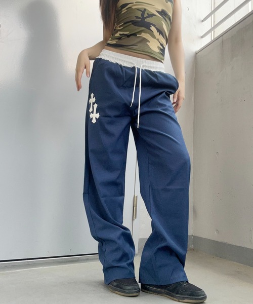 tinkerend(ティンカーエンド)の「Double-waist Nylon Wide Pants / ダブルウエストナイロンワイドパンツ(スウェットパンツ・レディース・ブラック/ネイビー・1/2)」の6枚目の写真