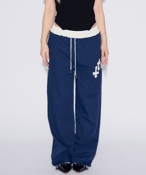 tinkerend(ティンカーエンド)の「Double-waist Nylon Wide Pants / ダブルウエストナイロンワイドパンツ(スウェットパンツ・レディース・ブラック/ネイビー・1/2)」の20枚目の写真