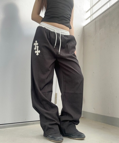 tinkerend(ティンカーエンド)の「Double-waist Nylon Wide Pants / ダブルウエストナイロンワイドパンツ(スウェットパンツ・レディース・ブラック/ネイビー・1/2)」の13枚目の写真