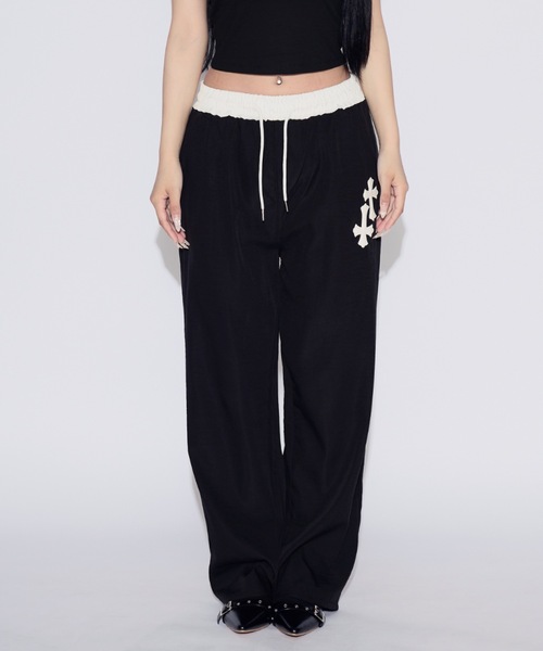 tinkerend(ティンカーエンド)の「Double-waist Nylon Wide Pants / ダブルウエストナイロンワイドパンツ(スウェットパンツ・レディース・ブラック/ネイビー・1/2)」の14枚目の写真