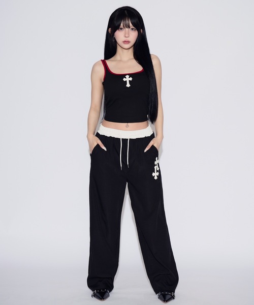 tinkerend(ティンカーエンド)の「Double-waist Nylon Wide Pants / ダブルウエストナイロンワイドパンツ(スウェットパンツ・レディース・ブラック/ネイビー・1/2)」の18枚目の写真