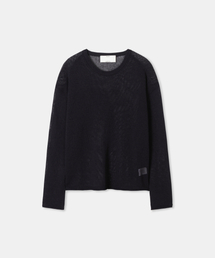 Linen blend crewneck knit top / BLACK