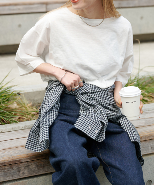 OUTDOOR PRODUCTS(アウトドアプロダクツ)の「追加 スラブテンジク 五分袖 TEE(Tシャツ/カットソー・レディース・ブラウン/ブラック/ホワイト・FREE)」の2枚目の写真