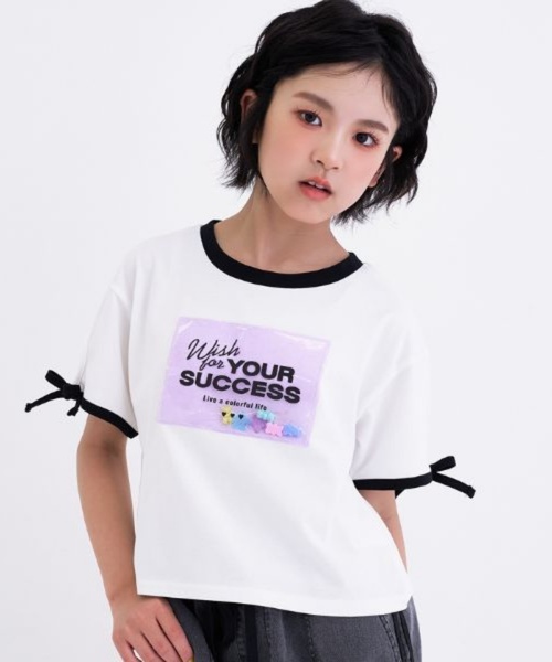 セール】【接触冷感】ラメクリアワッペン半袖リボンT（Tシャツ