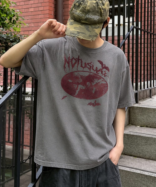 NOTUSUAL(ノットユージュアル)の「バンピールオーバーサイズピグメント半袖Tシャツ5カラー(Tシャツ/カットソー・レディース・チャコールグレー/チャコール/グリーン/スカイブルー/グレイッシュベージュ・MEDIUM/X-LARGE/LARGE/SMALL)」の15枚目の写真