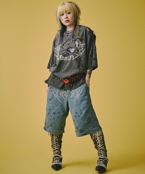 GALFY(ガルフィー)の「A'GEM/9 × .kom 『GALFY/ガルフィー』病みに溶かされし大ダメージTシャツ(Tシャツ/カットソー・メンズ・ブラック・L)」の3枚目の写真