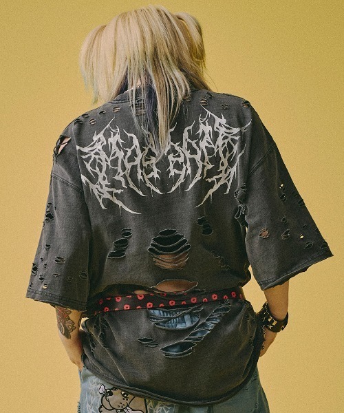 GALFY(ガルフィー)の「A'GEM/9 × .kom 『GALFY/ガルフィー』病みに溶かされし大ダメージTシャツ(Tシャツ/カットソー・メンズ・ブラック・L)」の2枚目の写真