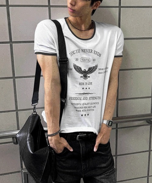 COSYHARU(コシハル)の「ヴィンテージイーグルクロップマッスルフィットTシャツ(Tシャツ/カットソー・メンズ・ホワイト/ブラック・MEDIUM/LARGE)」の14枚目の写真