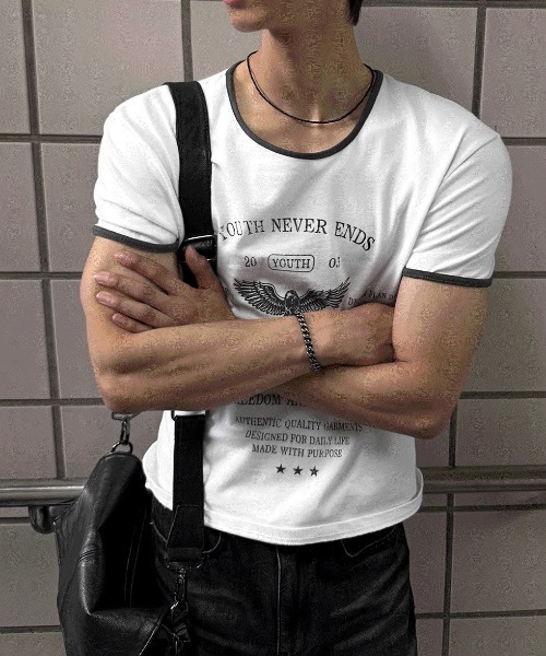 COSYHARU(コシハル)の「ヴィンテージイーグルクロップマッスルフィットTシャツ(Tシャツ/カットソー・メンズ・ホワイト/ブラック・MEDIUM/LARGE)」の13枚目の写真