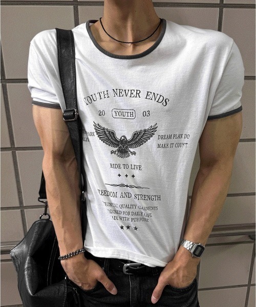 COSYHARU(コシハル)の「ヴィンテージイーグルクロップマッスルフィットTシャツ(Tシャツ/カットソー・メンズ・ホワイト/ブラック・MEDIUM/LARGE)」の12枚目の写真