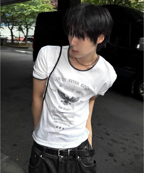 COSYHARU(コシハル)の「ヴィンテージイーグルクロップマッスルフィットTシャツ(Tシャツ/カットソー・メンズ・ホワイト/ブラック・MEDIUM/LARGE)」の3枚目の写真