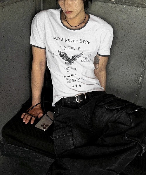 COSYHARU(コシハル)の「ヴィンテージイーグルクロップマッスルフィットTシャツ(Tシャツ/カットソー・メンズ・ホワイト/ブラック・MEDIUM/LARGE)」の5枚目の写真