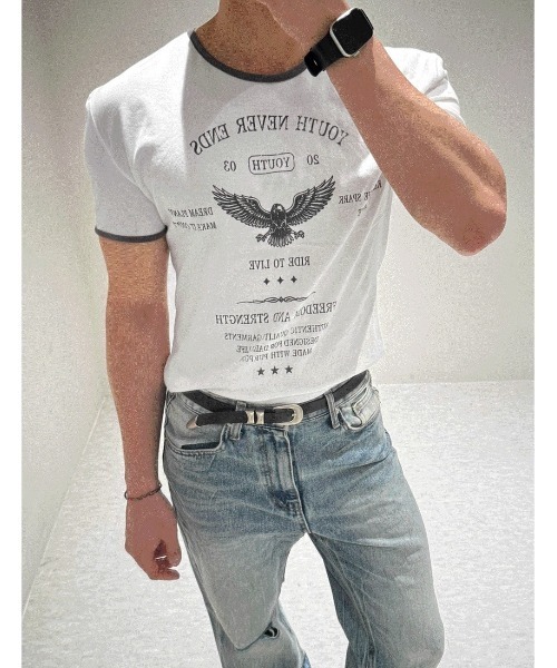 COSYHARU(コシハル)の「ヴィンテージイーグルクロップマッスルフィットTシャツ(Tシャツ/カットソー・メンズ・ホワイト/ブラック・MEDIUM/LARGE)」の15枚目の写真