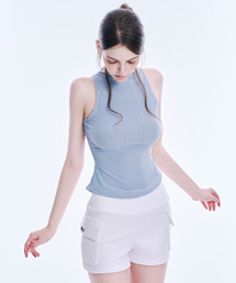 ARCMETHOD（アークメソッド）の「モックネックリップスリーブレストップ（ブルー）（Tシャツ/カットソー）」