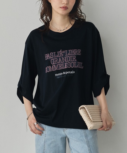 hunch(ハンチ)の「コンパクトスムース 刺繍ロゴTシャツ(Tシャツ/カットソー・レディース・アイボリー/ネイビー/ダークカーキ/ブラック・FREE)」の3枚目の写真