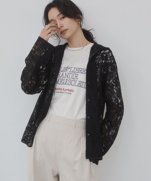 hunch(ハンチ)の「コンパクトスムース 刺繍ロゴTシャツ(Tシャツ/カットソー・レディース・アイボリー/ネイビー/ダークカーキ/ブラック・FREE)」の8枚目の写真