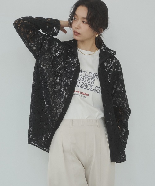 hunch(ハンチ)の「コンパクトスムース 刺繍ロゴTシャツ(Tシャツ/カットソー・レディース・アイボリー/ネイビー/ダークカーキ/ブラック・FREE)」の9枚目の写真
