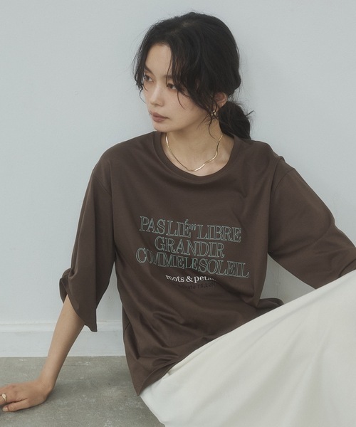 hunch(ハンチ)の「コンパクトスムース 刺繍ロゴTシャツ(Tシャツ/カットソー・レディース・アイボリー/ネイビー/ダークカーキ/ブラック・FREE)」の22枚目の写真