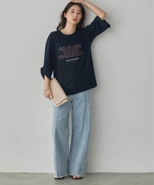hunch(ハンチ)の「コンパクトスムース 刺繍ロゴTシャツ(Tシャツ/カットソー・レディース・アイボリー/ネイビー/ダークカーキ/ブラック・FREE)」の7枚目の写真