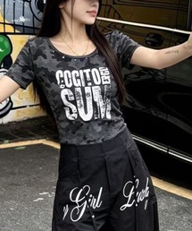【 MEMECLE / メメクル 】スタッズデザインカモフラコンパクトTシャツ