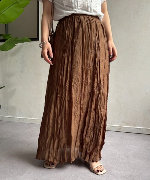 Jena espace merveilleux(ジェナ エスパスメルヴェイユ)の「オーガンジークリンクルスカート(スカート・レディース・イエロー/ブラウン/ベージュ・FREE)」の19枚目の写真