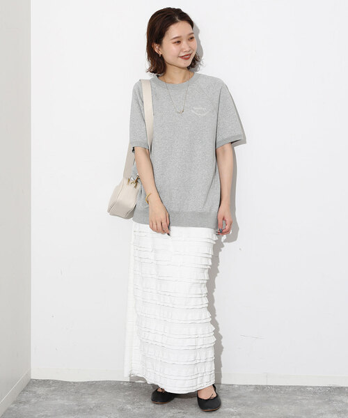 SLOBE IENA(スローブイエナ)の「《追加》ラメ裏毛ハーフスリーブプルオーバー(スウェット・レディース・チャコールグレー/ベージュ/グレー・FREE)」の9枚目の写真