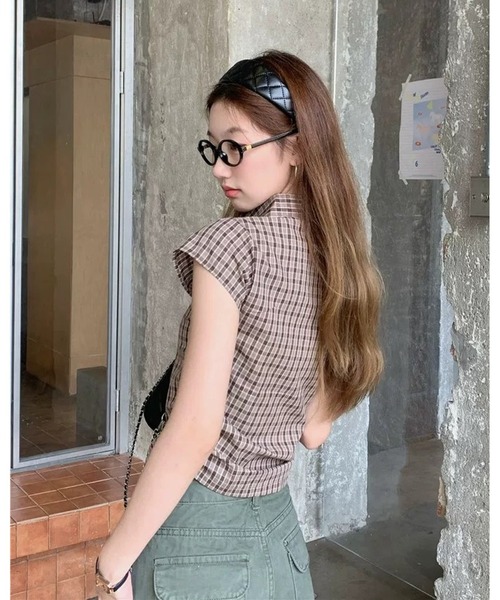 inst.ALL(インストール)の「チェック柄サイドドロスト半袖コンパクトシャツ(シャツ/ブラウス・レディース・モカ・M)」の15枚目の写真