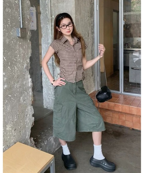 inst.ALL(インストール)の「チェック柄サイドドロスト半袖コンパクトシャツ(シャツ/ブラウス・レディース・モカ・M)」の16枚目の写真