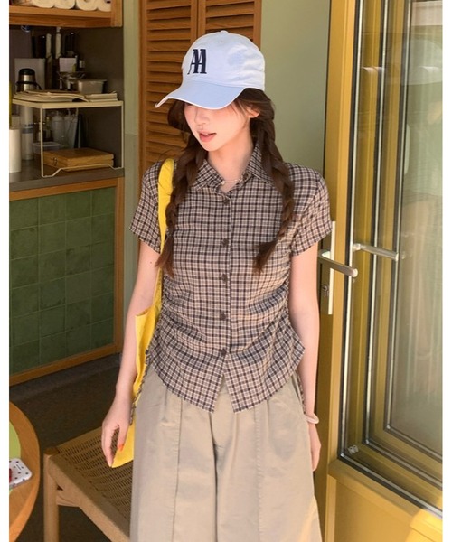 inst.ALL(インストール)の「チェック柄サイドドロスト半袖コンパクトシャツ(シャツ/ブラウス・レディース・モカ・M)」の10枚目の写真