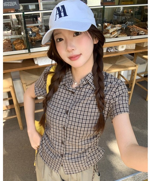 inst.ALL(インストール)の「チェック柄サイドドロスト半袖コンパクトシャツ(シャツ/ブラウス・レディース・モカ・M)」の13枚目の写真
