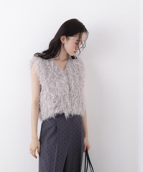 N.(N. Natural Beauty Basic)(エヌエヌナチュラルビューティーベーシック)の「フェザーヤーンニット(ベスト・レディース・グレー/ブラウン・フリ-)」の4枚目の写真